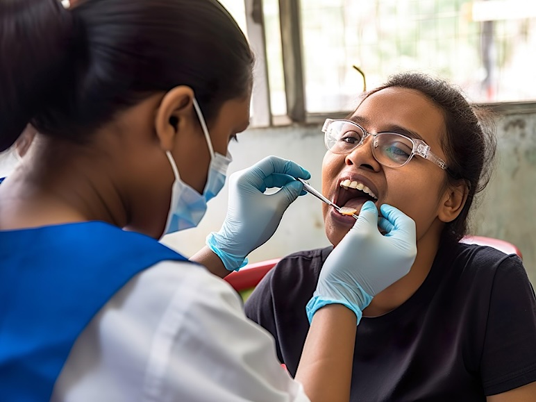 A young patient during a dental exam